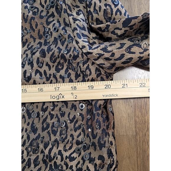 Chico’s Silk Animal Print Sequin Jacket Open Front Cropped Sz 1 M EUC - Picture 6 of 7